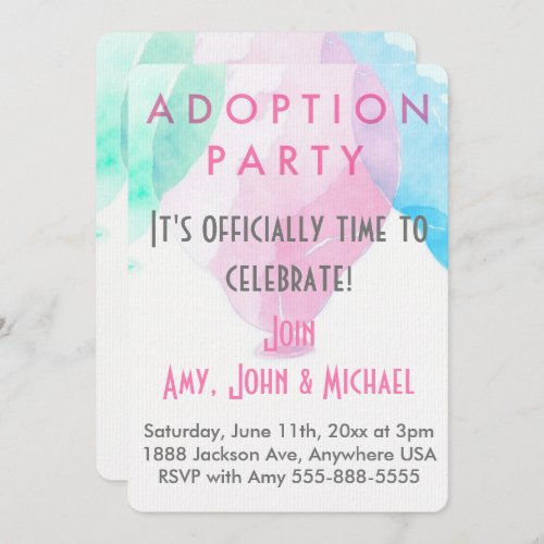 Adoption Party Pink  Blue Balloons Announcement