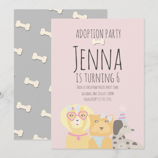 Adoption Pet Dog Puppy Birthday  Party Invitation (Front/Back)
