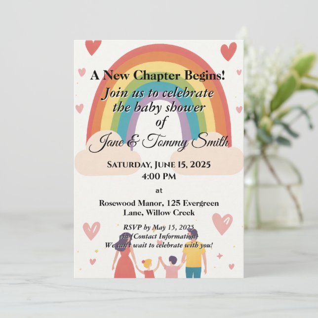 Adoption Rainbow Baby Shower Invitation (Standing Front)