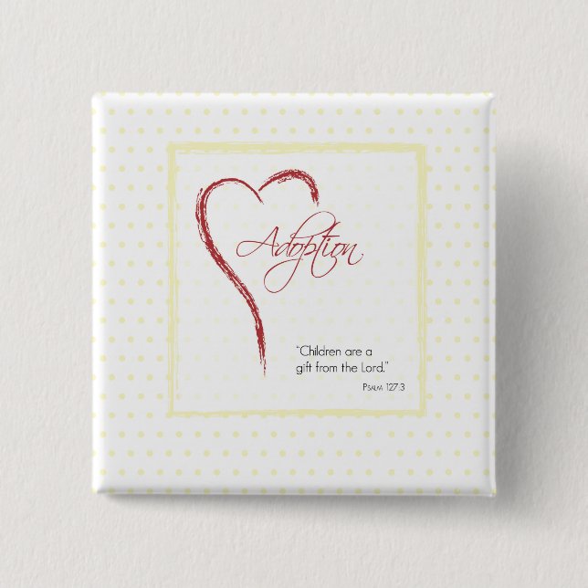 Adoption, Religious, Yellow Dots with Red Heart Button (Front)