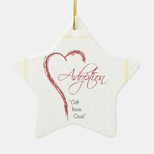 Adoption, Religious, Yellow Dots with Red Heart Ceramic Ornament