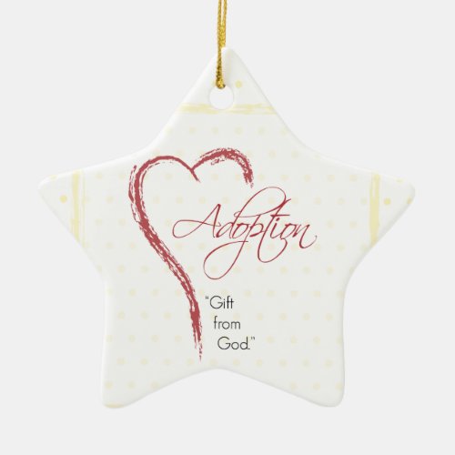 Adoption Religious Yellow Dots with Red Heart Ceramic Ornament