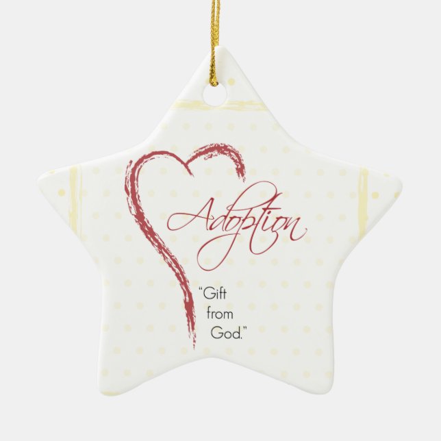 Adoption, Religious, Yellow Dots with Red Heart Ceramic Ornament (Front)