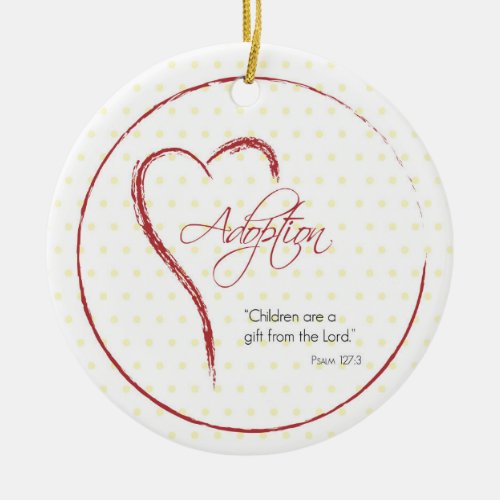 Adoption Religious Yellow Dots with Red Heart Ceramic Ornament