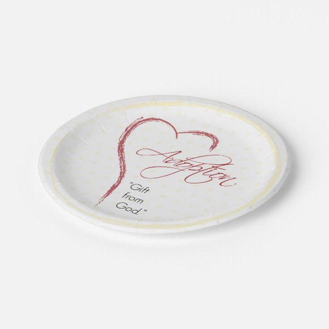 Adoption, Religious, Yellow Dots with Red Heart Paper Plates (Angled)