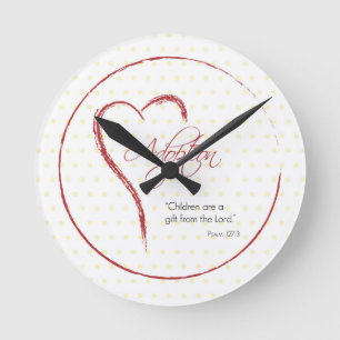 Adoption, Religious, Yellow Dots with Red Heart Round Clock