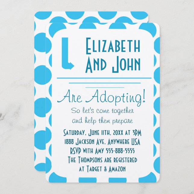 Adoption Shower Modern Blue & White Dots Invite (Front/Back)