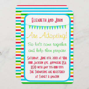 Adoption Shower Modern Circus Stripes Bright Invitation