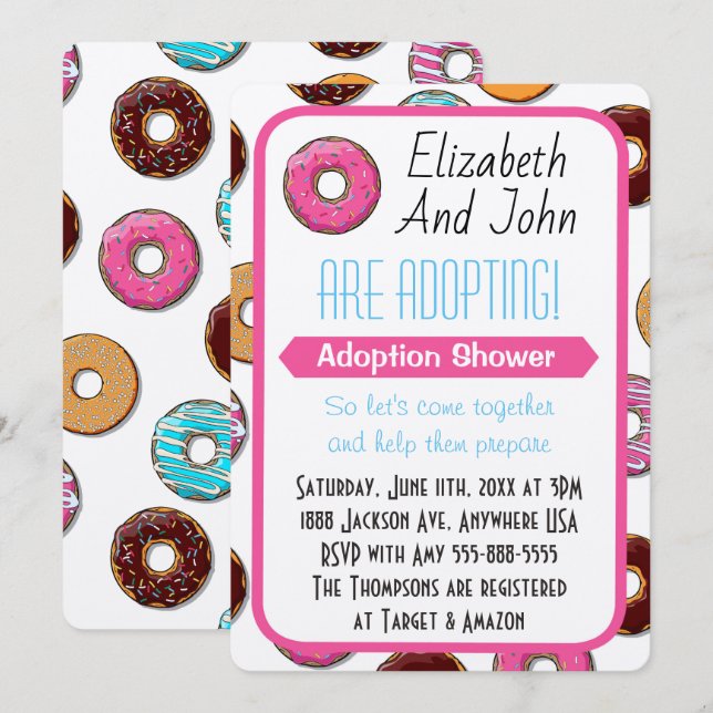 Adoption Shower Modern Pink Donut Party Invitation (Front/Back)