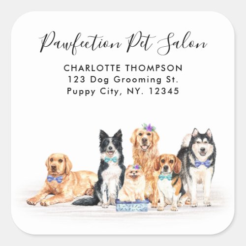 Adorabl Dogs Pet Sitter Dog Groomer Return Address Square Sticker