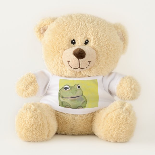 Adorable 11-inch teddy bear with frog shirt (Front)