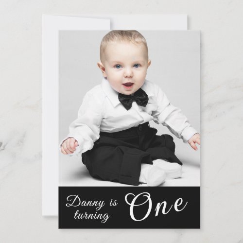 Adorable 1st Birthday Photo black and white Invitation