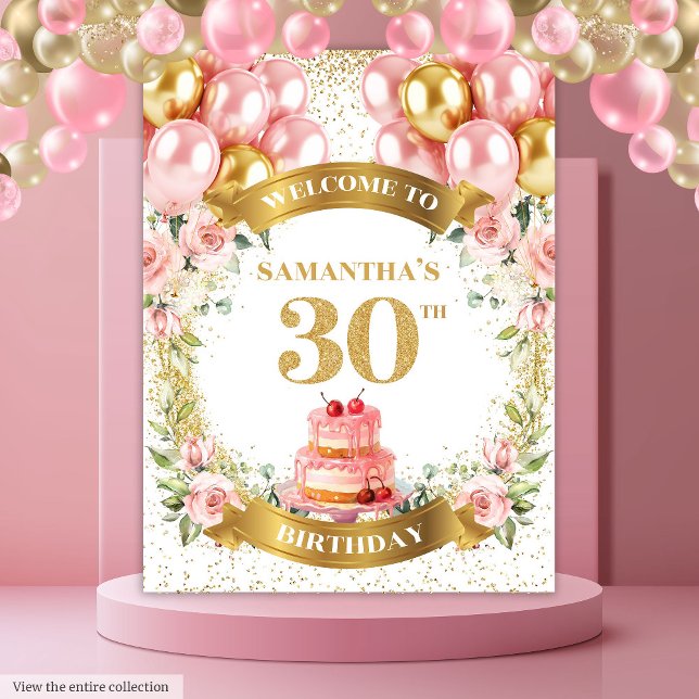 Adorable 30th Birthday Blush Gold Party Banner Tapestry (Adorable 30th Birthday Blush Gold Party Banner)