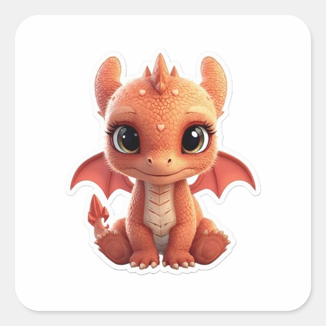 Adorable 3D Baby Dragon Fantasy Creature Sticker (Front)