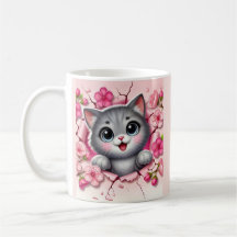 Adorable 3D Cat Peeking Through Floral Wall Design