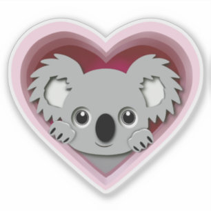 Adorable 3d Heart Koala Bear Love Sticker