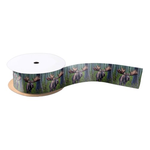 Adorable Abstract Little Moose Satin Ribbon