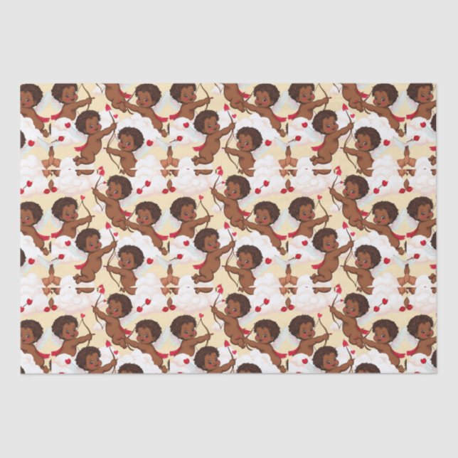 Adorable African American Cherub with Hearts  Tissue Paper (Front)