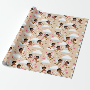 Adorable African American Cherub with Hearts Wrapping Paper