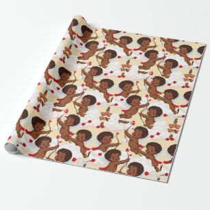 Adorable African American Cherub with Hearts  Wrapping Paper