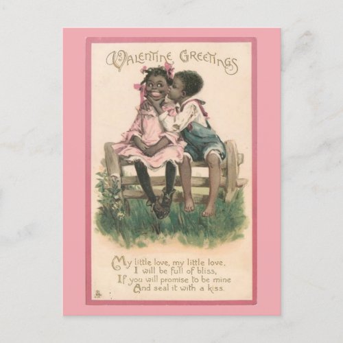 Adorable African American Couple Vintage Valentine Postcard