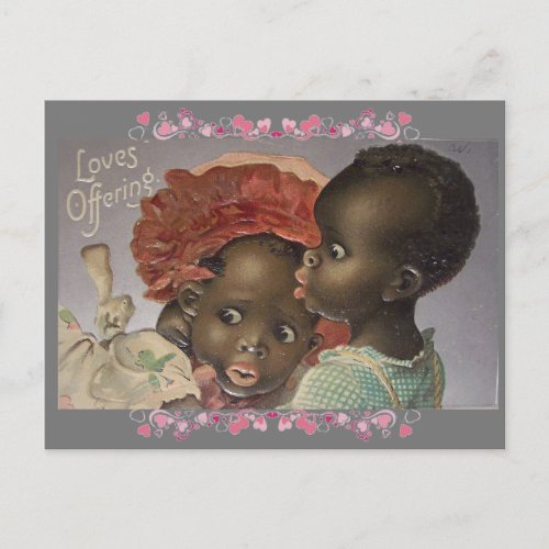 Adorable African American Kids Vintage Valentine Postcard