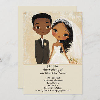 Adorable African American wedding invitation