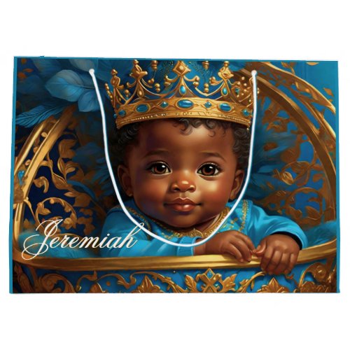 Adorable African Prince Royal Baby ShowerBirthday Large Gift Bag