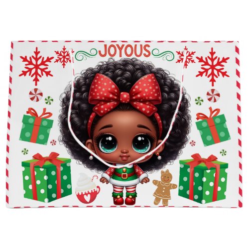 Adorable Afro Baby Girl Christmas Elf Large Gift Bag