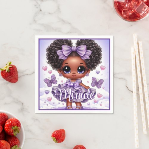 Adorable Afro Puff Baby Girl Pastel Purple Napkins