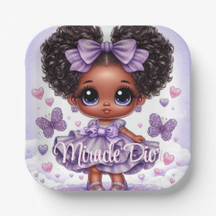 Adorable Afro Puff Baby Girl Pastel Purple Paper Plates