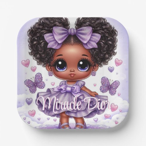 Adorable Afro Puff Baby Girl Pastel Purple Paper Plates