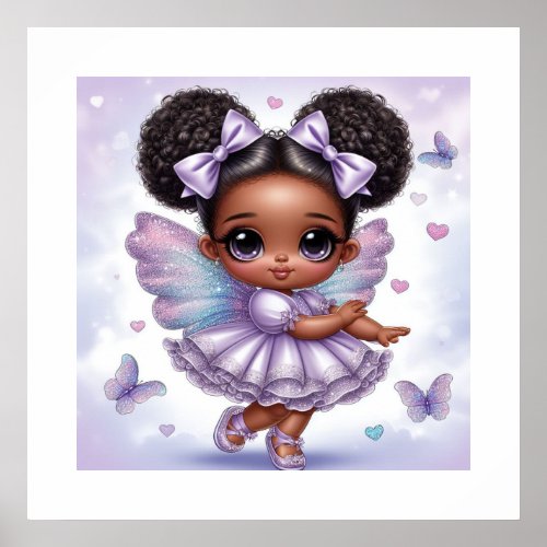 Adorable Afro Puff Baby Girl Pastel Purple Poster