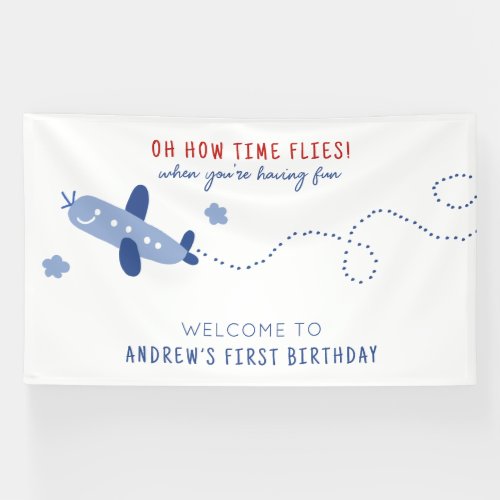 Adorable Airplane How Time Flies Birthday Party Banner