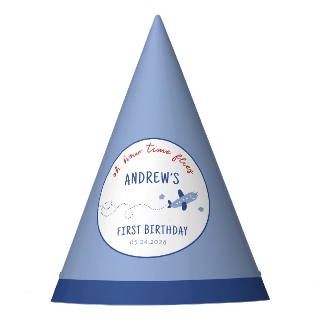 Adorable Airplane How Time Flies Birthday Party Hat (Front)