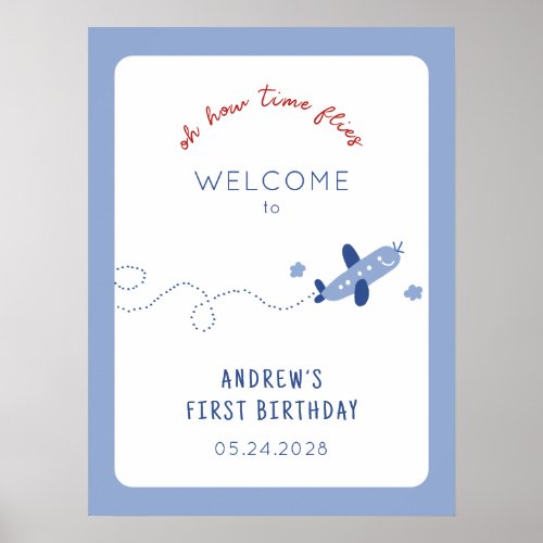 Adorable Airplane How Time Flies Birthday Party  Poster