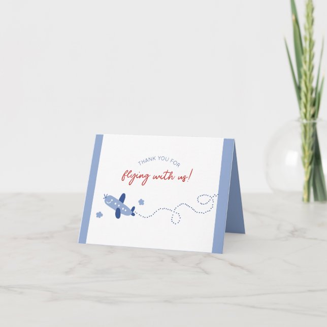 Adorable Airplane How Time Flies Birthday Party Thank You Card (Front)