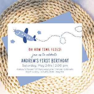 Adorable Airplane How Time Flies First Birthday Invitation