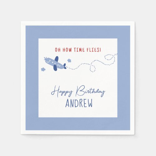 Adorable Airplane How Time Flies First Birthday  Napkins