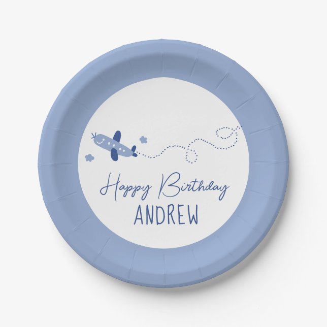 Adorable Airplane How Time Flies First Birthday  Paper Plates (Front)