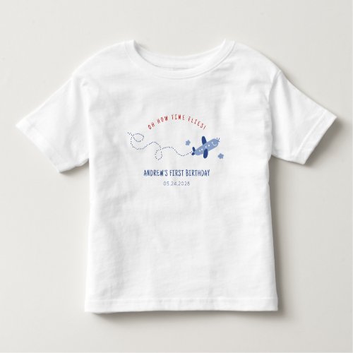 Adorable Airplane How Time Flies First Birthday Toddler T_shirt