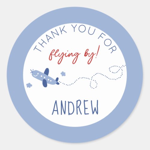 Adorable Airplane How Time Flies Thank You Classic Round Sticker