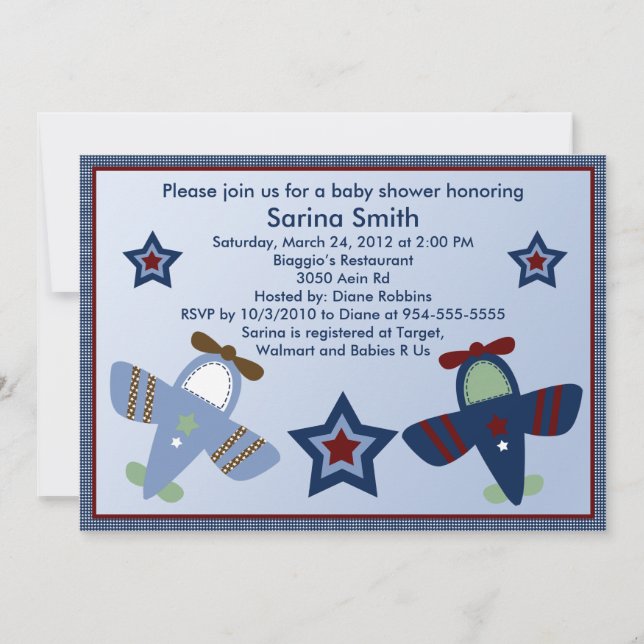 Adorable Airplanes/Aviator Baby Shower Invitations (Front)