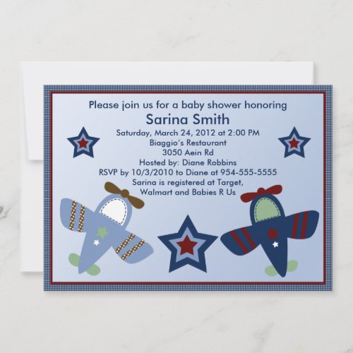 Adorable Airplanes/Aviator Baby Shower Invitations