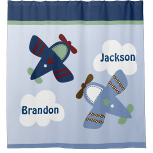 Adorable Airplanes/Zoom Along Kid's Shower Curtain