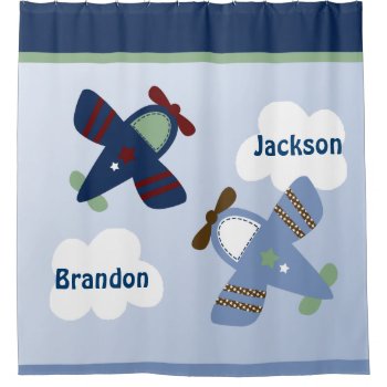 Adorable Airplanes/zoom Along Kid's Shower Curtain by Personalizedbydiane at Zazzle