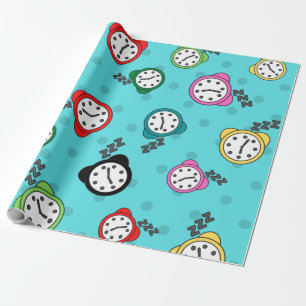 Adorable alarm clock blue pattern party wrapping paper