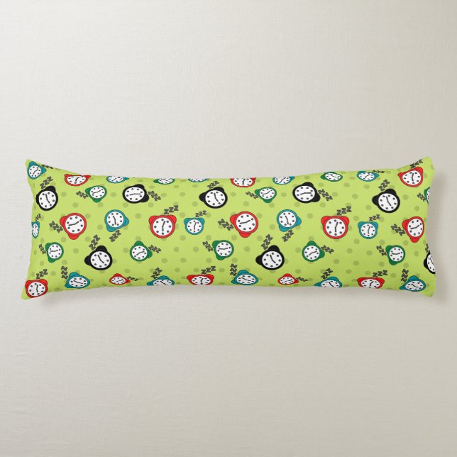 Adorable alarm clock green blue red pattern body pillow (Front)