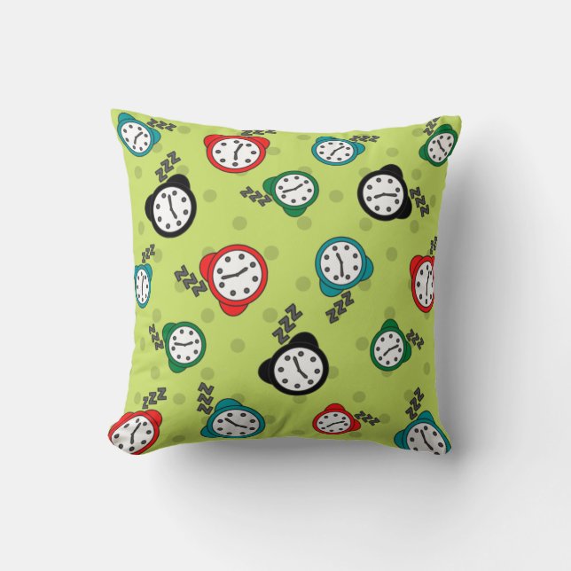 Adorable alarm clock green blue red  throw pillow (Front)