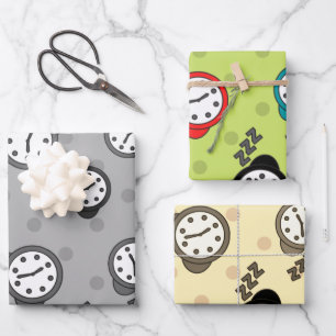 Adorable alarm clock three colors party wrapping paper sheets
